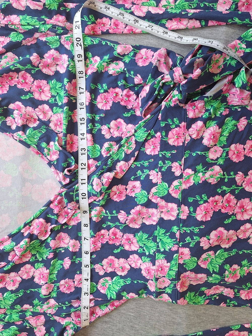 Lilly Pulitzer Navy Floral Wrap Dress Build In Shorts with Pink & Green Accents - Picture 8 of 15